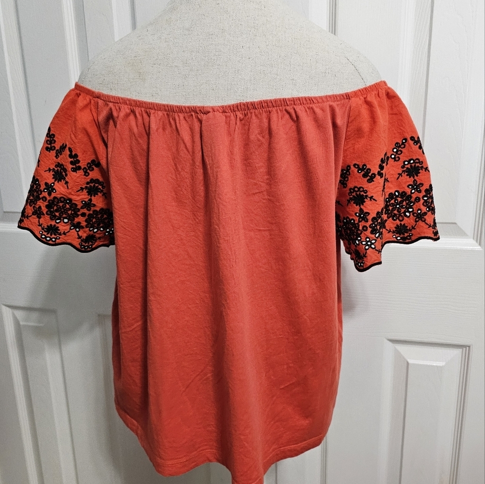 H&M Orange Embroidered Off-Shoulder Cottagecore Blouse Sz M - Picture 4 of 7